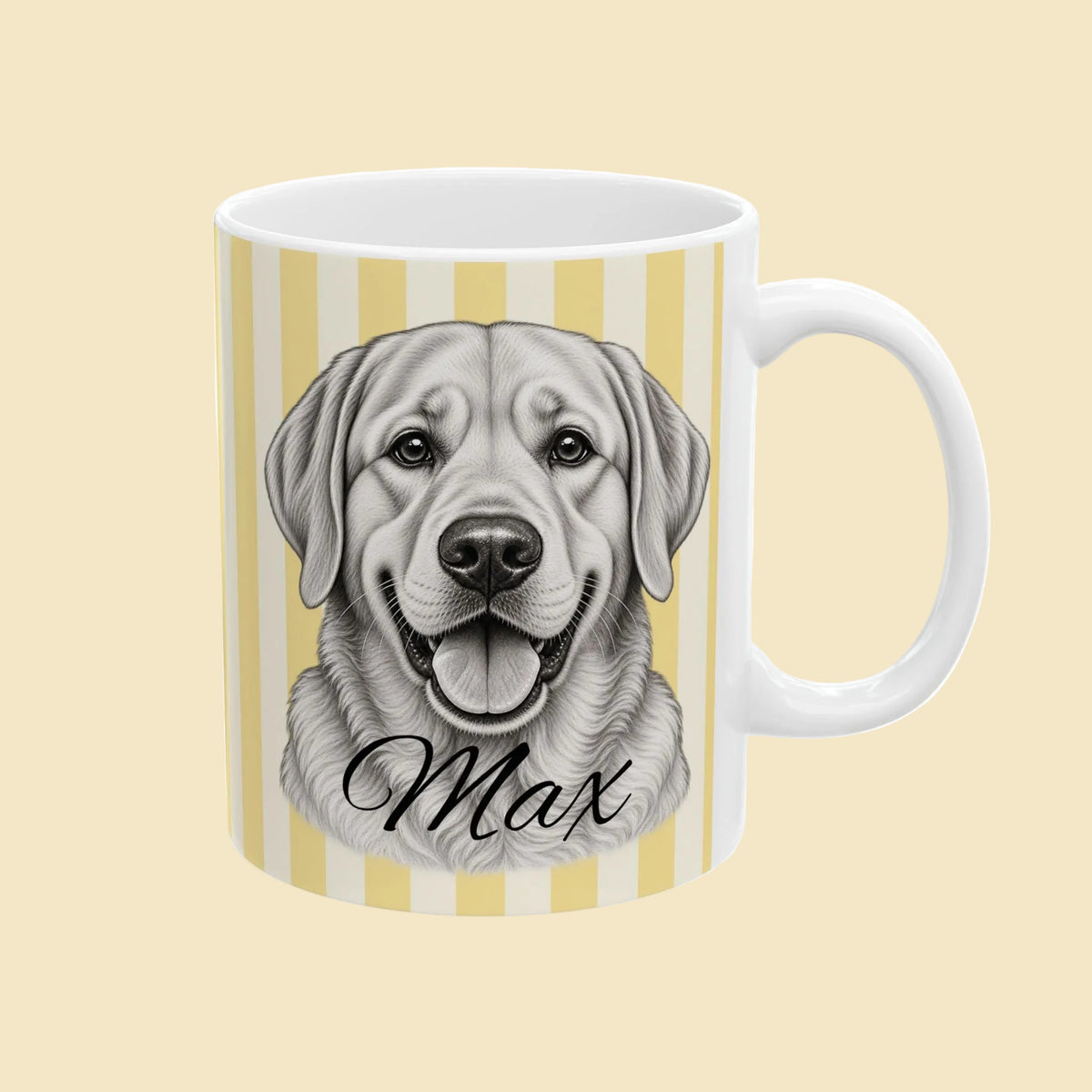 Personalized Labrador Retriever Mug, Custom Dog Name Coffee Cup, Black-and-White Dog Portrait Gift