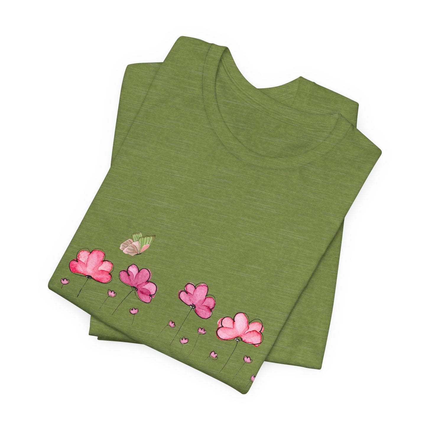 Floral Butterfly T-Shirt, Botanical Flower Tee, Gift for Nature Lovers, Spring Shirt for Women