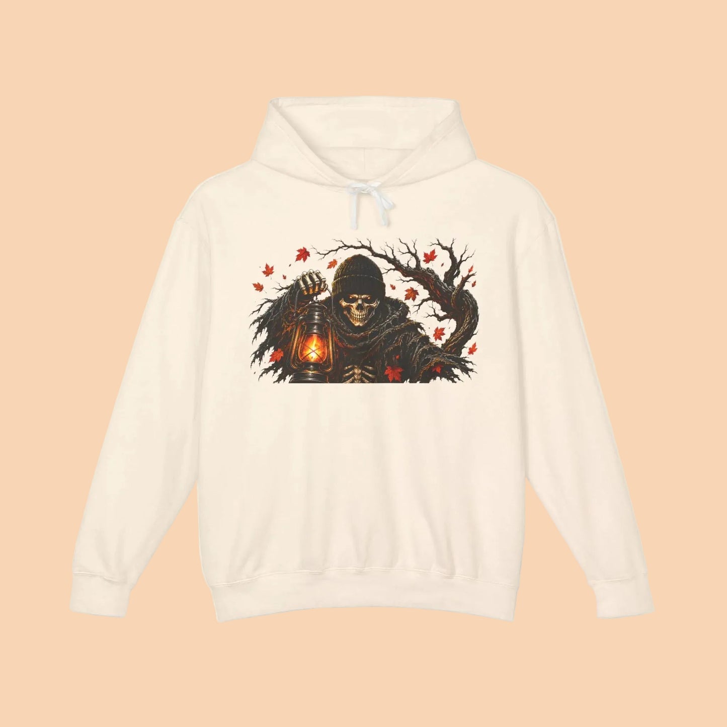 Skeleton Lantern Hoodie, Gothic Halloween Sweatshirt, Dark Fantasy Skeleton Cat Hoodie, Fall Graphic Hoodie