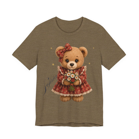 Personalized Teddy Bear Flower Shirt with Custom Name, Cute Bear Gift, Floral Teddy Bear T-Shirt