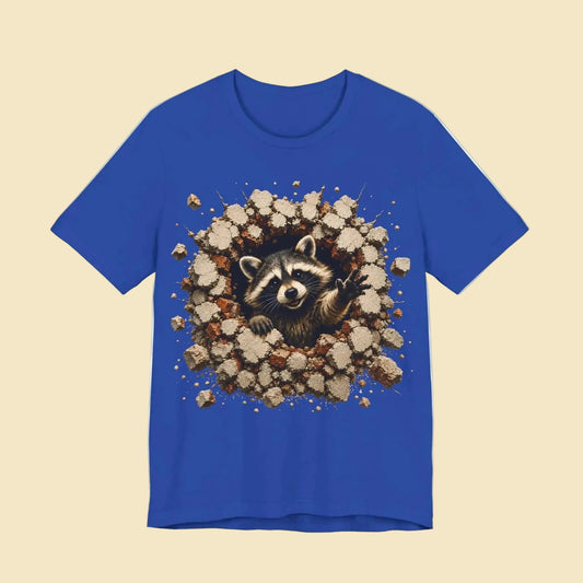 Cute Raccoon Breaking Wall T-Shirt | 3D Animal Graphic Tee