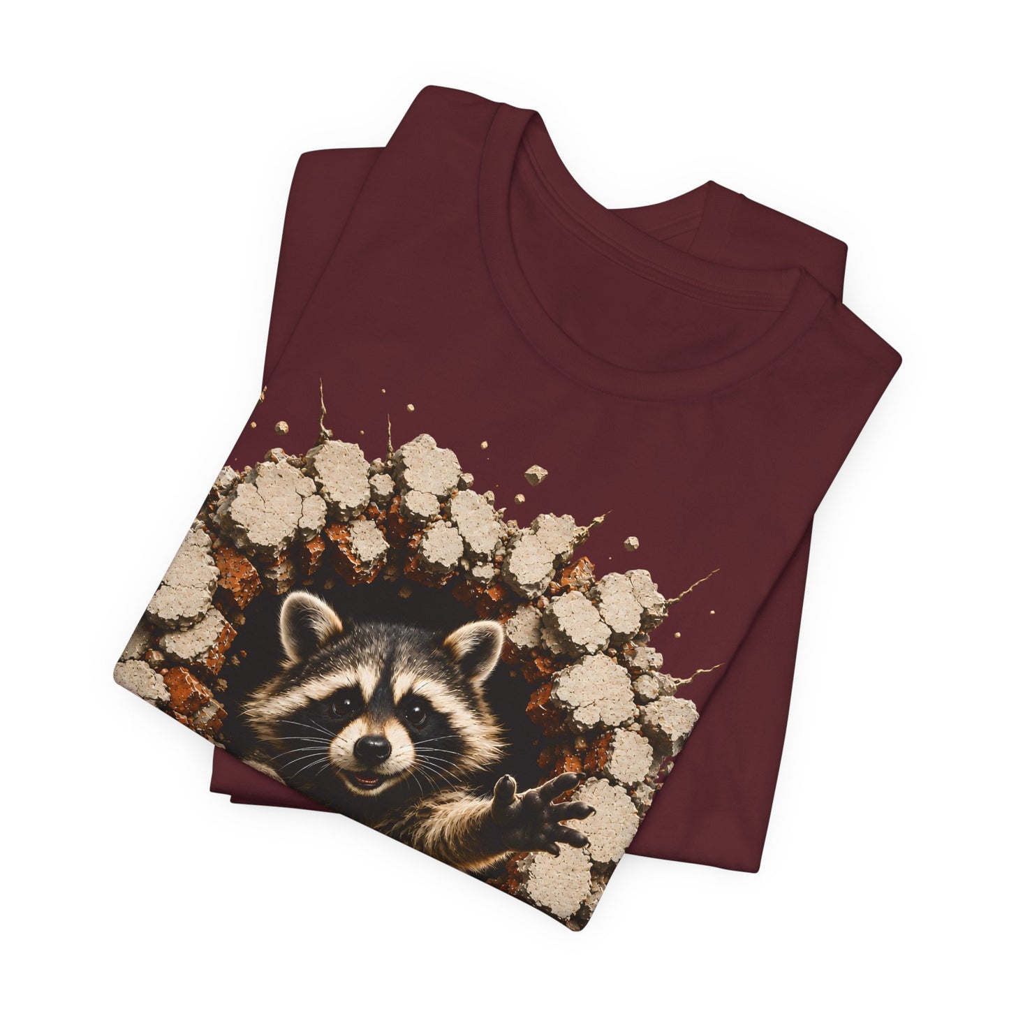 Cute Raccoon Breaking Wall T-Shirt | 3D Animal Graphic Tee
