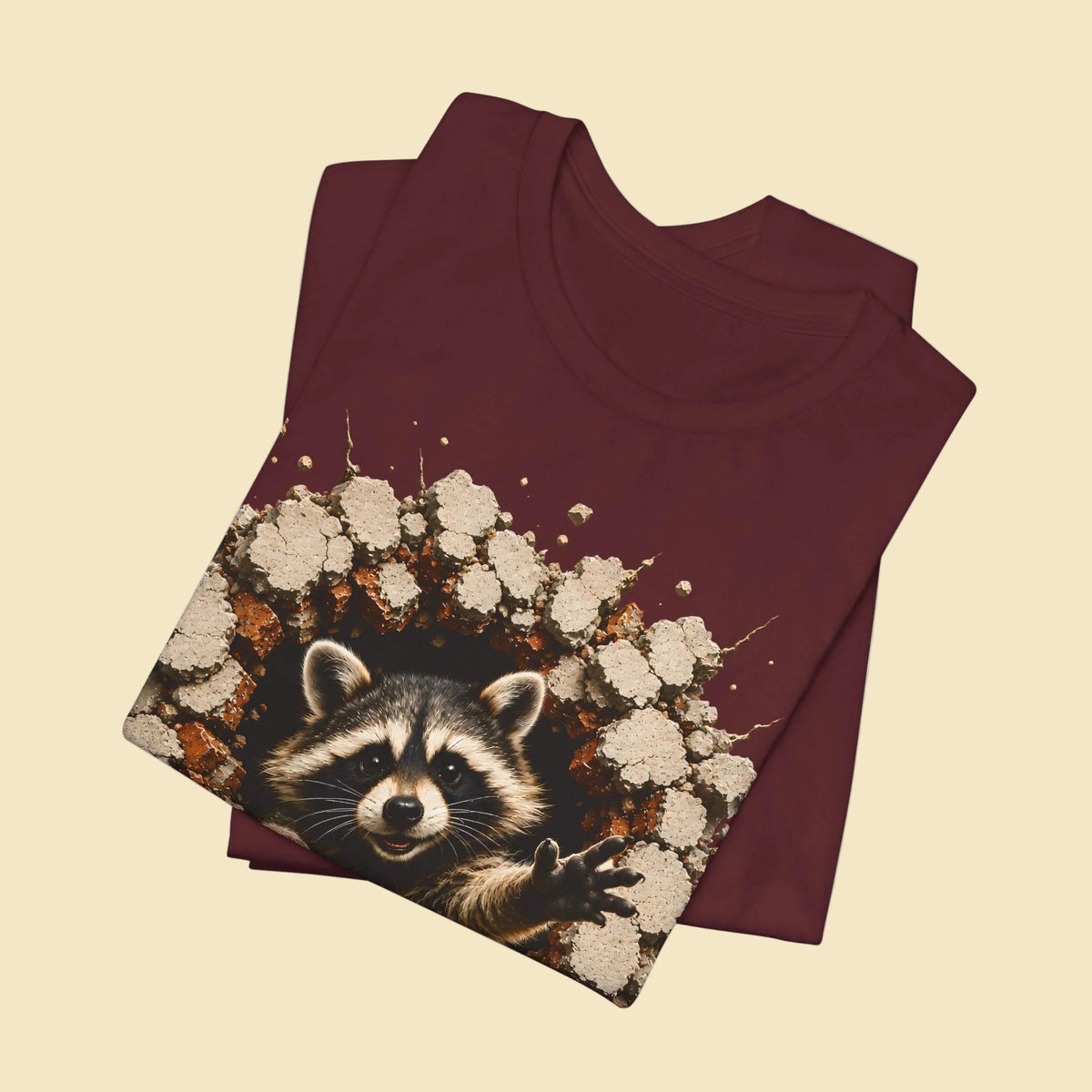 Cute Raccoon Breaking Wall T-Shirt | 3D Animal Graphic Tee