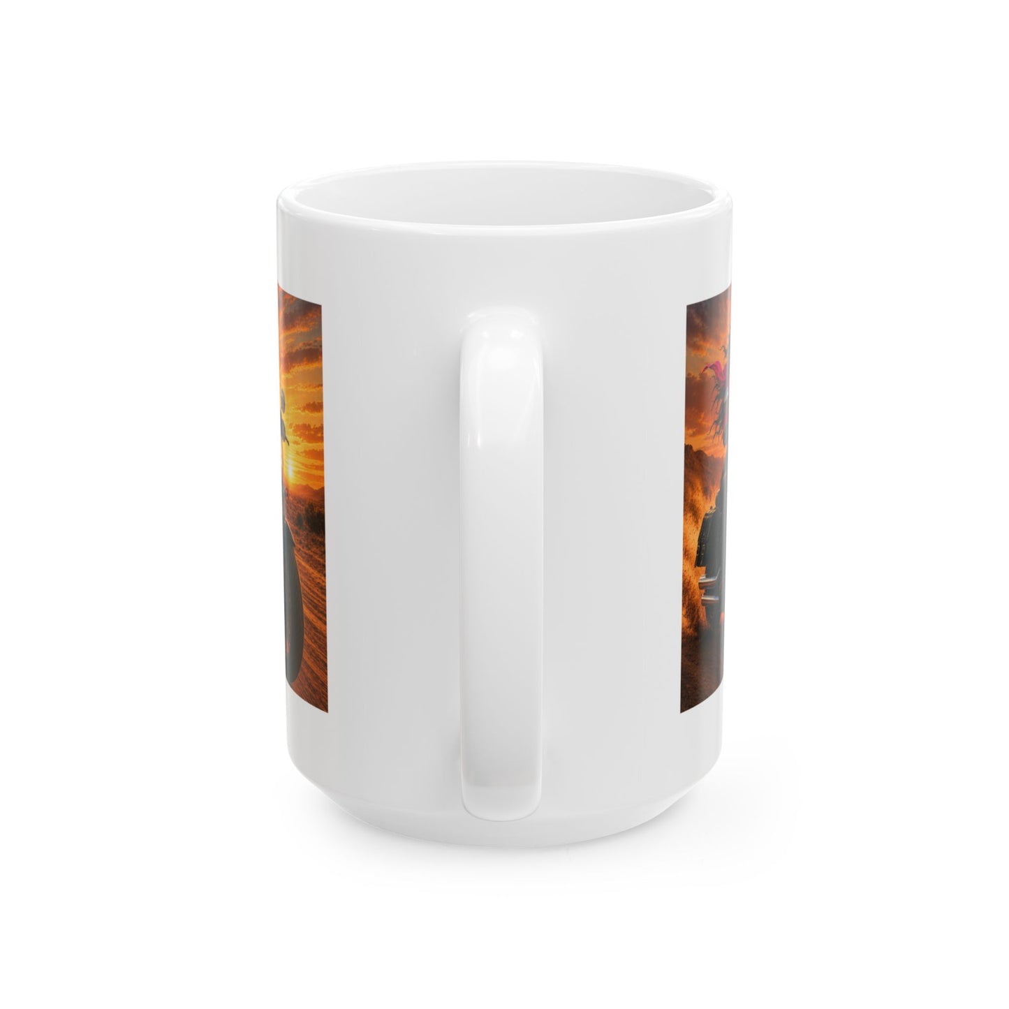Sunset Motorcycle Mug | Women Biker Coffee Mug | Cruiser Motorcycle Gift | Motorcycle Lover Cup | Pink Bandana Rider