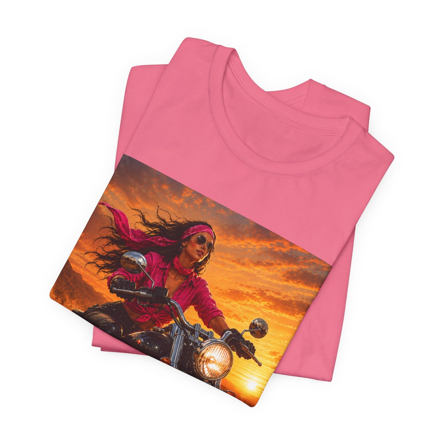Sunset Freedom Motorcycle Shirt | Women Biker Tee | Pink Bandana Rider | Cruiser Motorcycle Graphic | Motorcycle Lover Gift