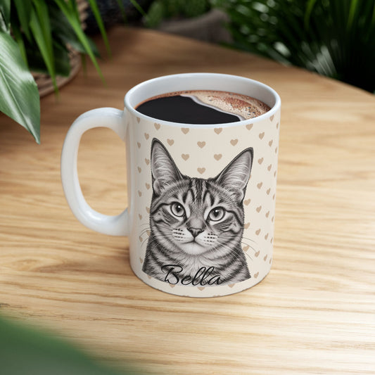 Personalized Tabby Cat Mug, Custom Cat Name Coffee Cup, Tabby Cat Lover Gift, Personalized Cat Mug
