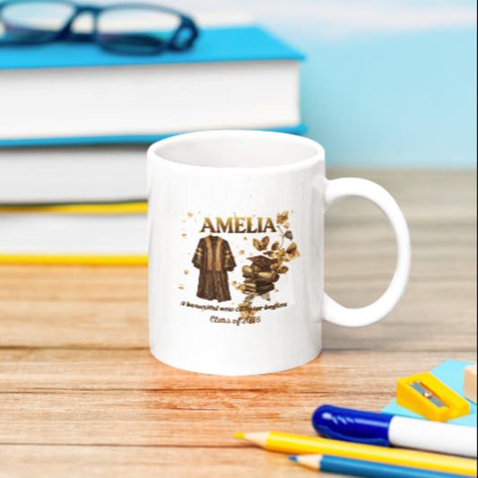 Personalized Graduation Mug | Class of 2026 Gift | A Beautiful New Chapter Begins (11oz & 15oz)