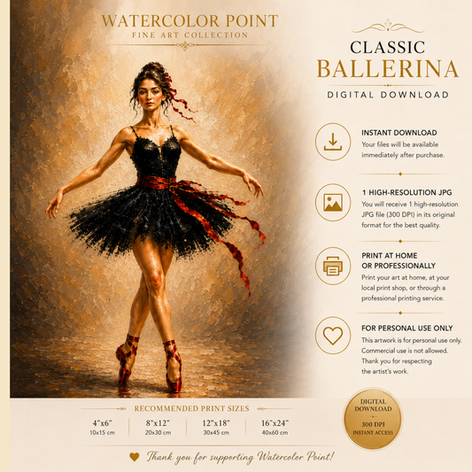 Classic Ballerina Oil Painting | Instant Digital Download | Printable Wall Art | Ballet Decor