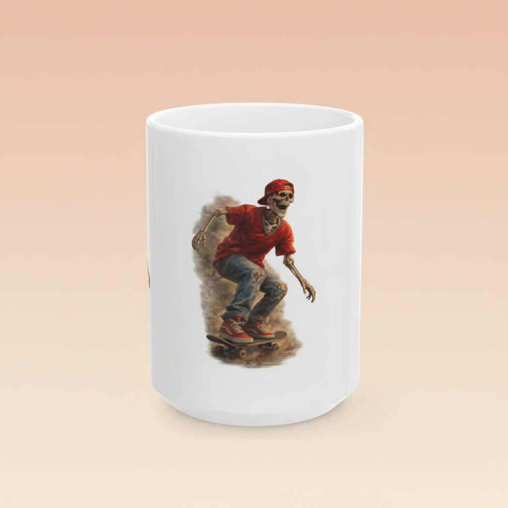 Skeleton Skateboard Mug | Skater Coffee Mug | Gothic Skull Cup | Streetwear Gift | 11oz 15oz