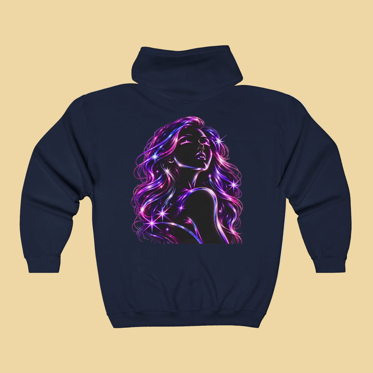 Neon Silhouette Zip-Up Hoodie | Women's Urban Streetwear Graphic Sweatshirt