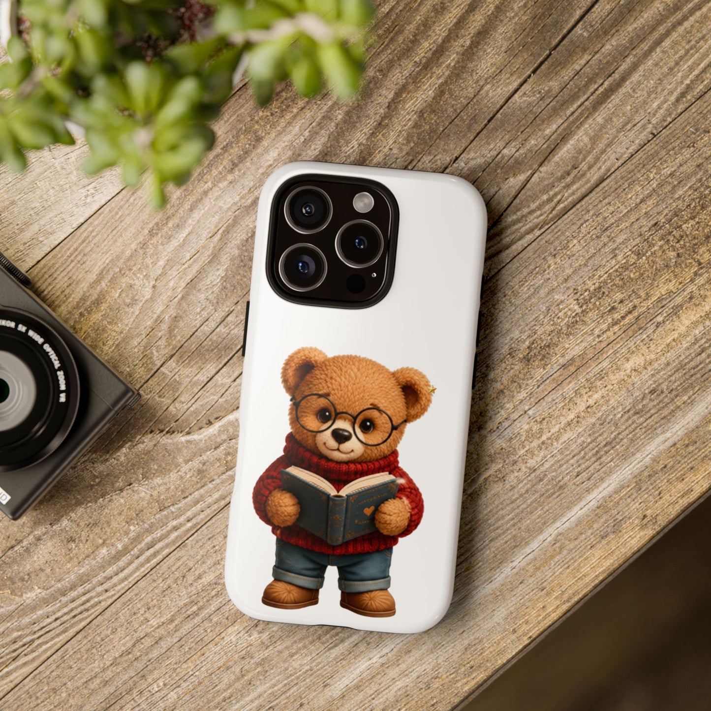 Personalized Teddy Bear Phone Case | Cute Book Lover iPhone & Samsung Case | Custom Name Floral