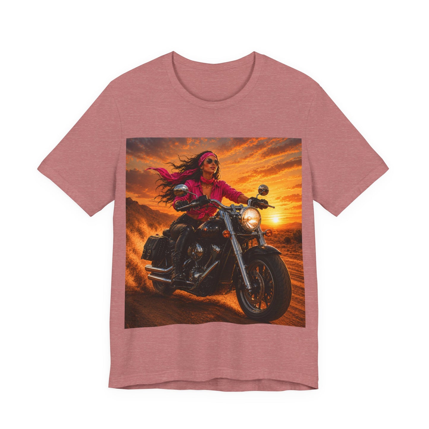 Sunset Freedom Motorcycle Shirt | Women Biker Tee | Pink Bandana Rider | Cruiser Motorcycle Graphic | Motorcycle Lover Gift