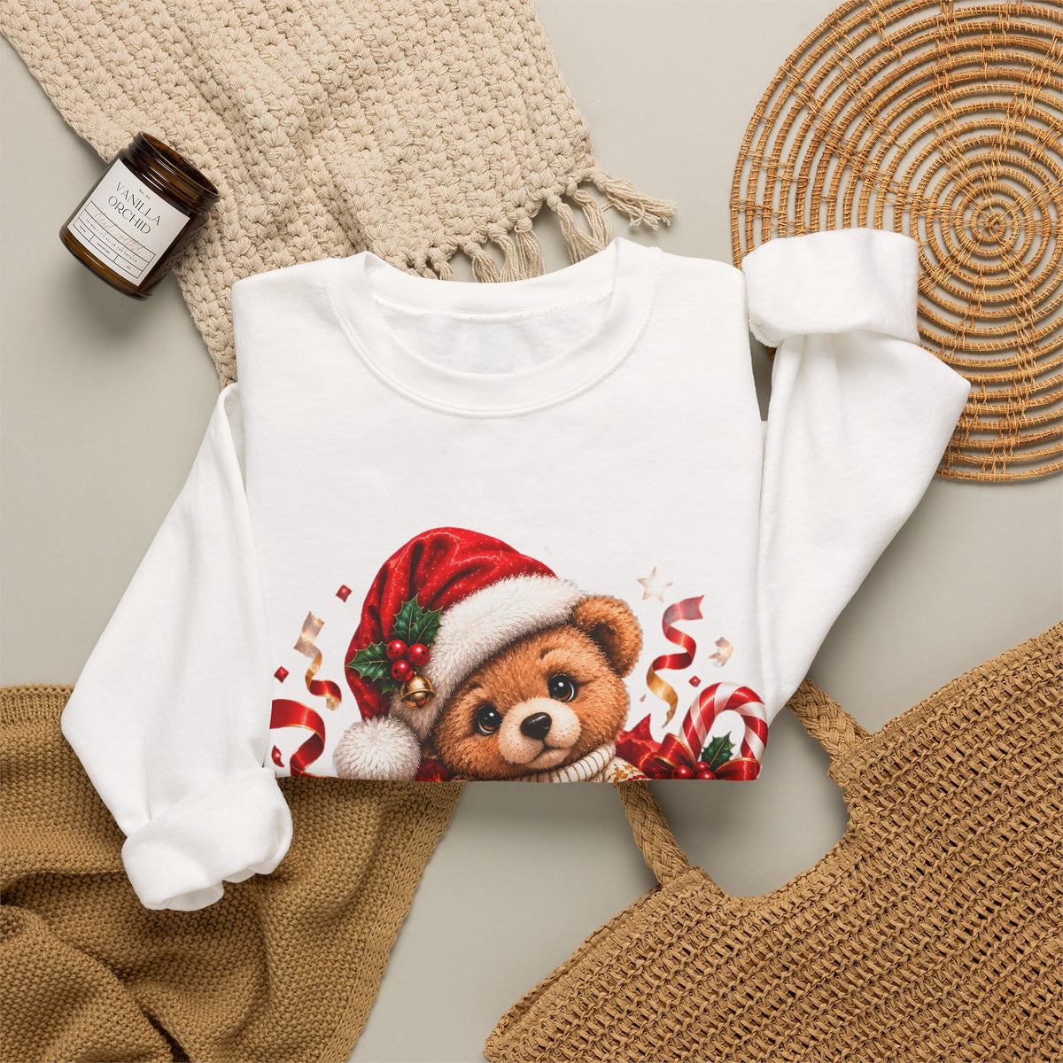 Christmas Bear Sweatshirt, Cute Teddy Bear Crewneck, Holiday Sweatshirt, Christmas Gift, Cozy Winter Sweater