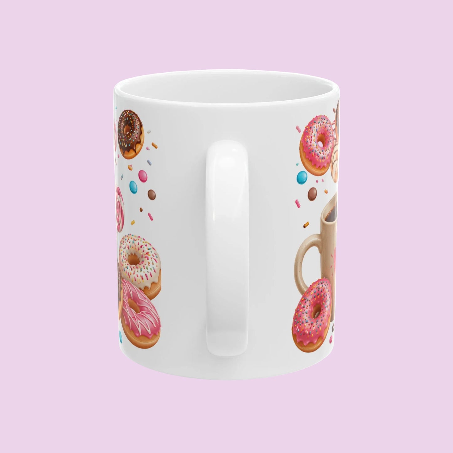 Coffee inspires my morning cup, donut-shaped coffee mug, adorable gift for coffee, cup of colorful treats