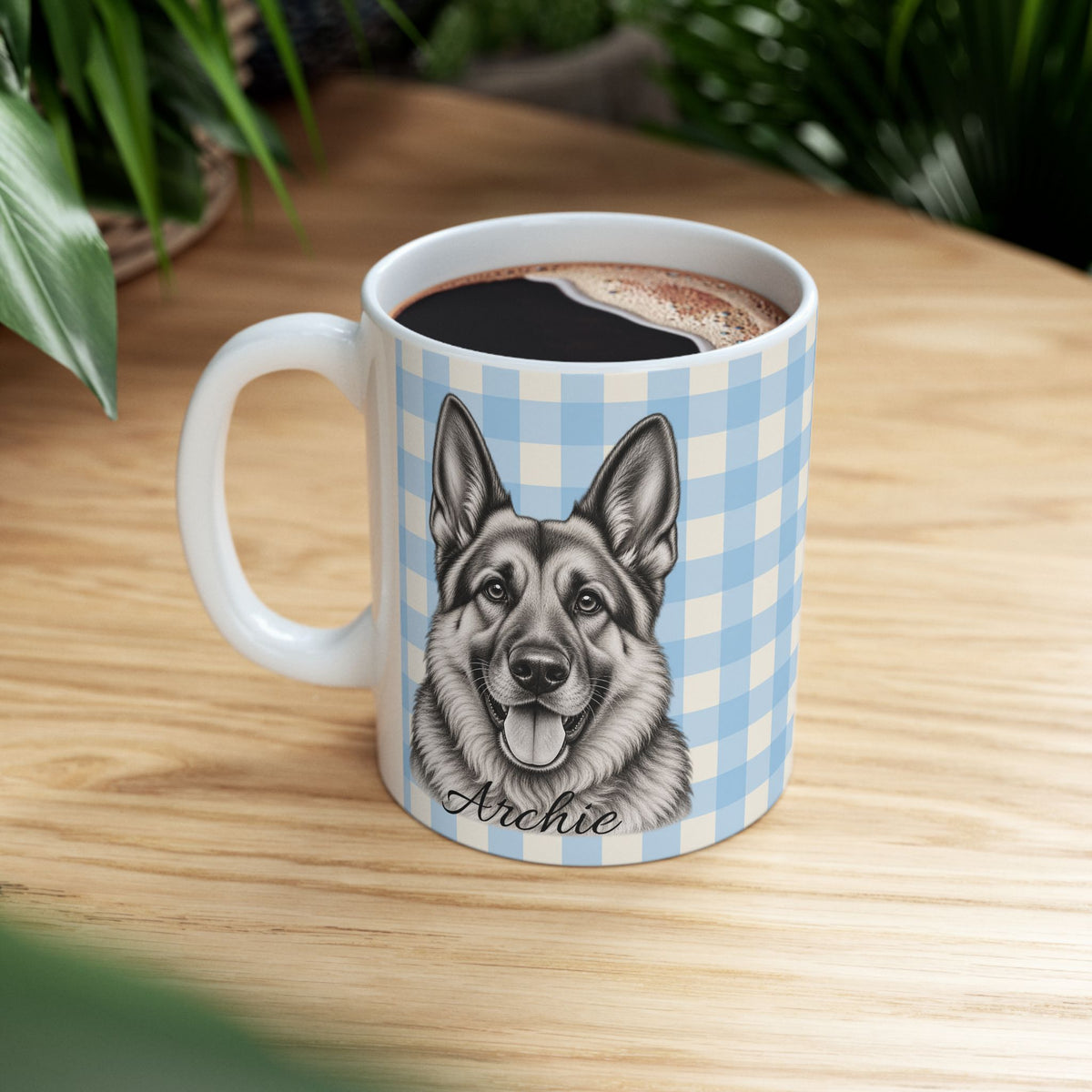 Personalized German Shepherd Mug, Custom Dog Name Coffee Cup, German Shepherd Lover Gift, Dog Portrait Mug