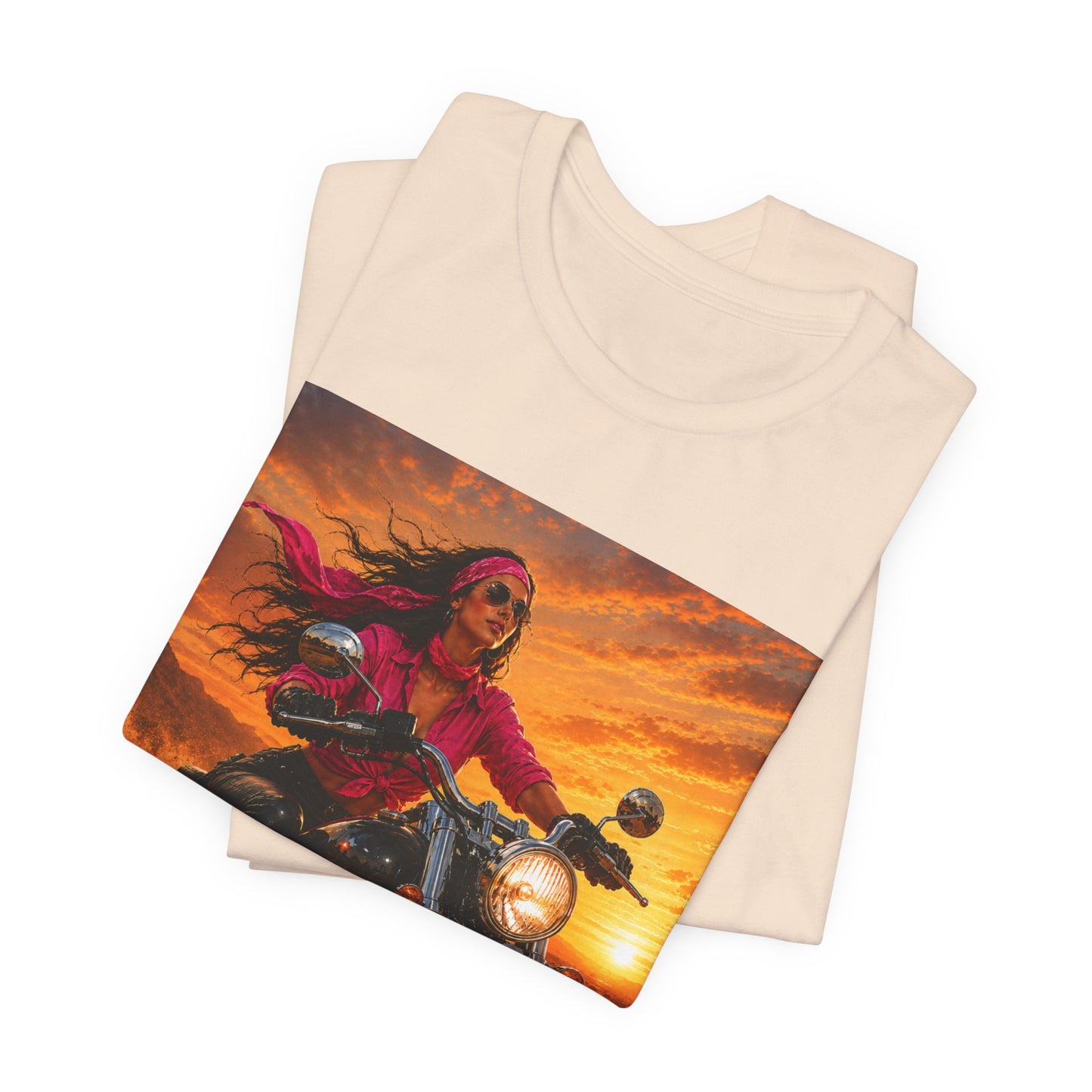 Sunset Freedom Motorcycle Shirt | Women Biker Tee | Pink Bandana Rider | Cruiser Motorcycle Graphic | Motorcycle Lover Gift