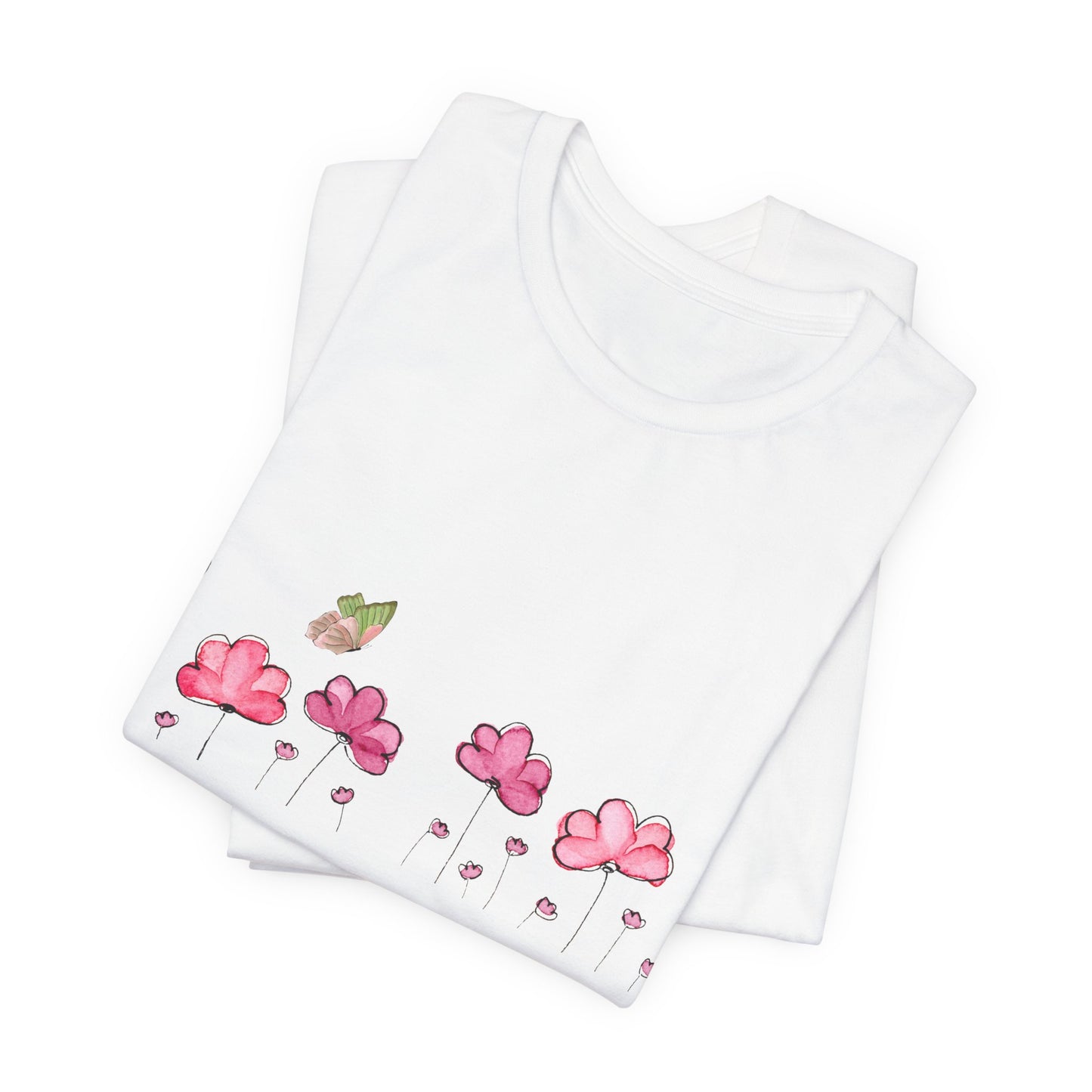 Floral butterfly T-shirt, botanical flower T-shirt, gift for nature lovers, spring T-shirt for women
