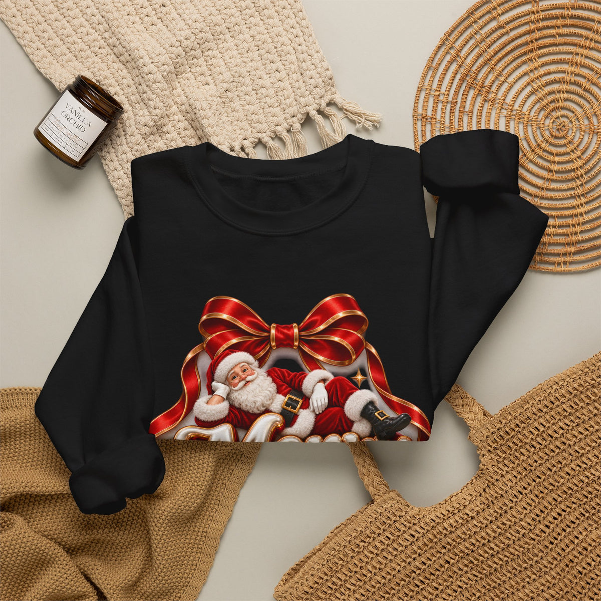Merry Christmas Sweatshirt, Santa Claus Crewneck, Christmas Bow Sweater, Festive Holiday Sweatshirt, Christmas Gift