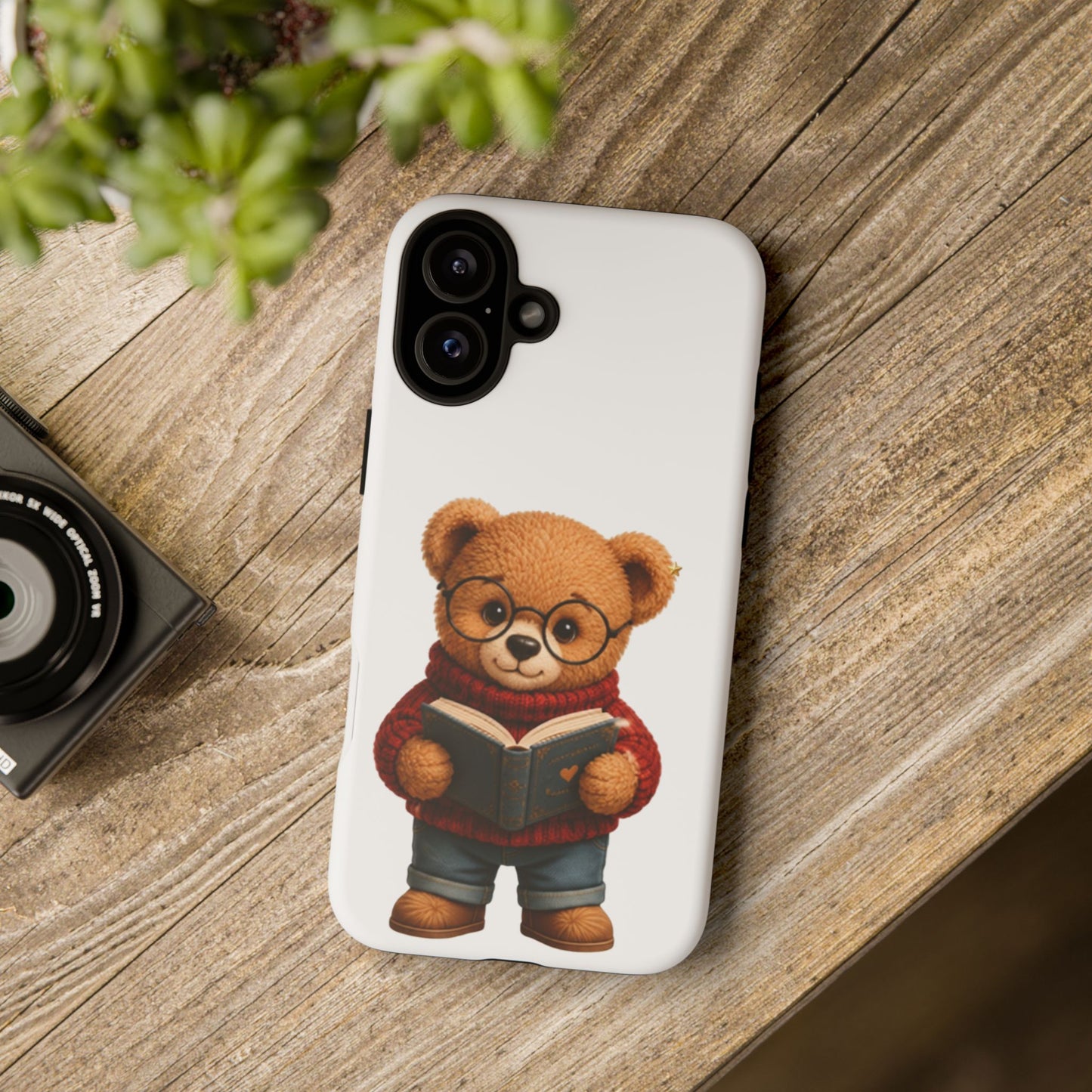 Personalized Teddy Bear Phone Case | Cute Book Lover iPhone & Samsung Case | Custom Name Floral