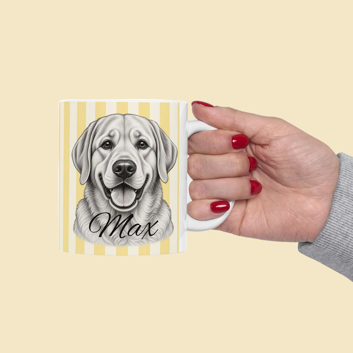 Personalized Labrador Retriever Mug, Custom Dog Name Coffee Cup, Black-and-White Dog Portrait Gift