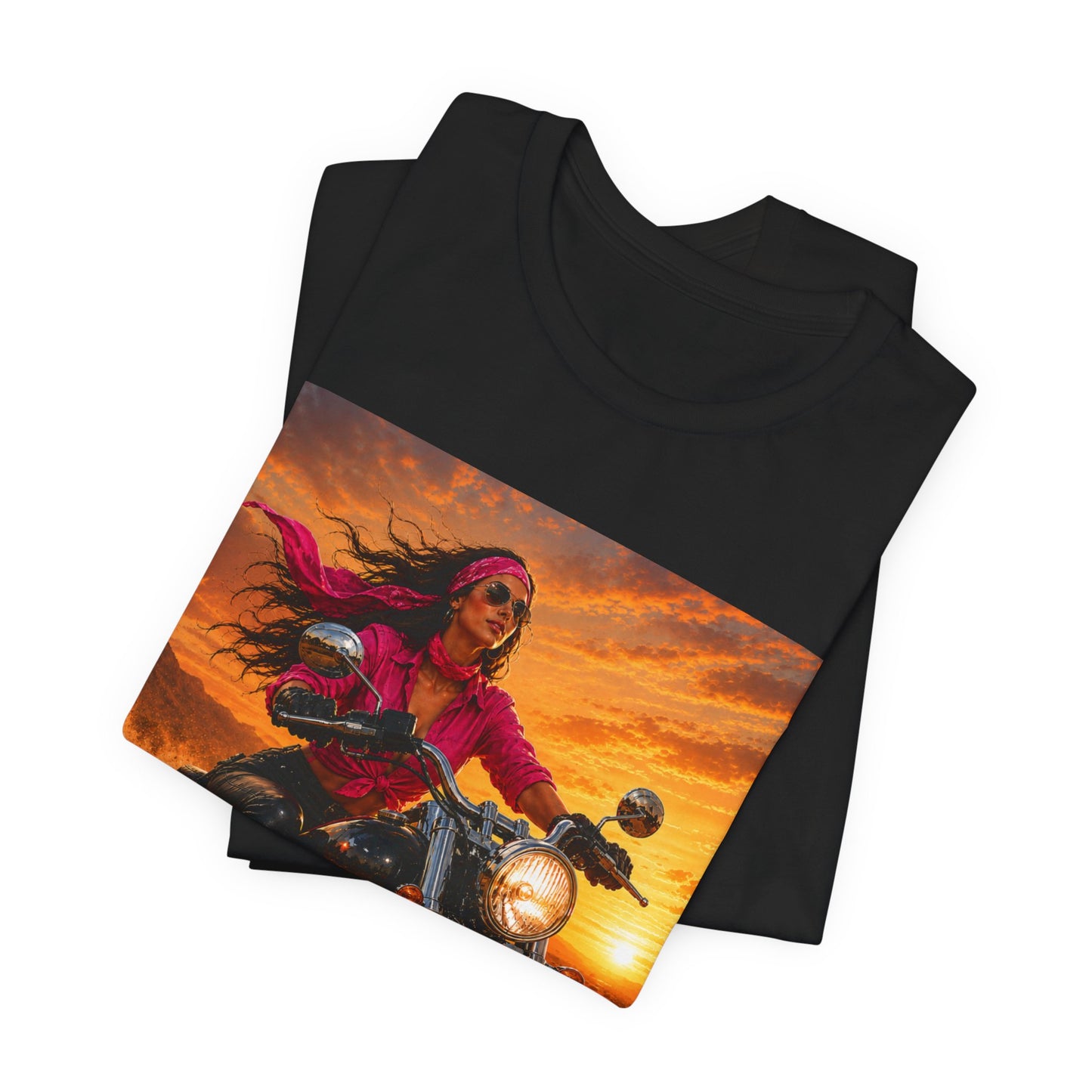 Sunset Freedom Motorcycle Shirt | Women Biker Tee | Pink Bandana Rider | Cruiser Motorcycle Graphic | Motorcycle Lover Gift
