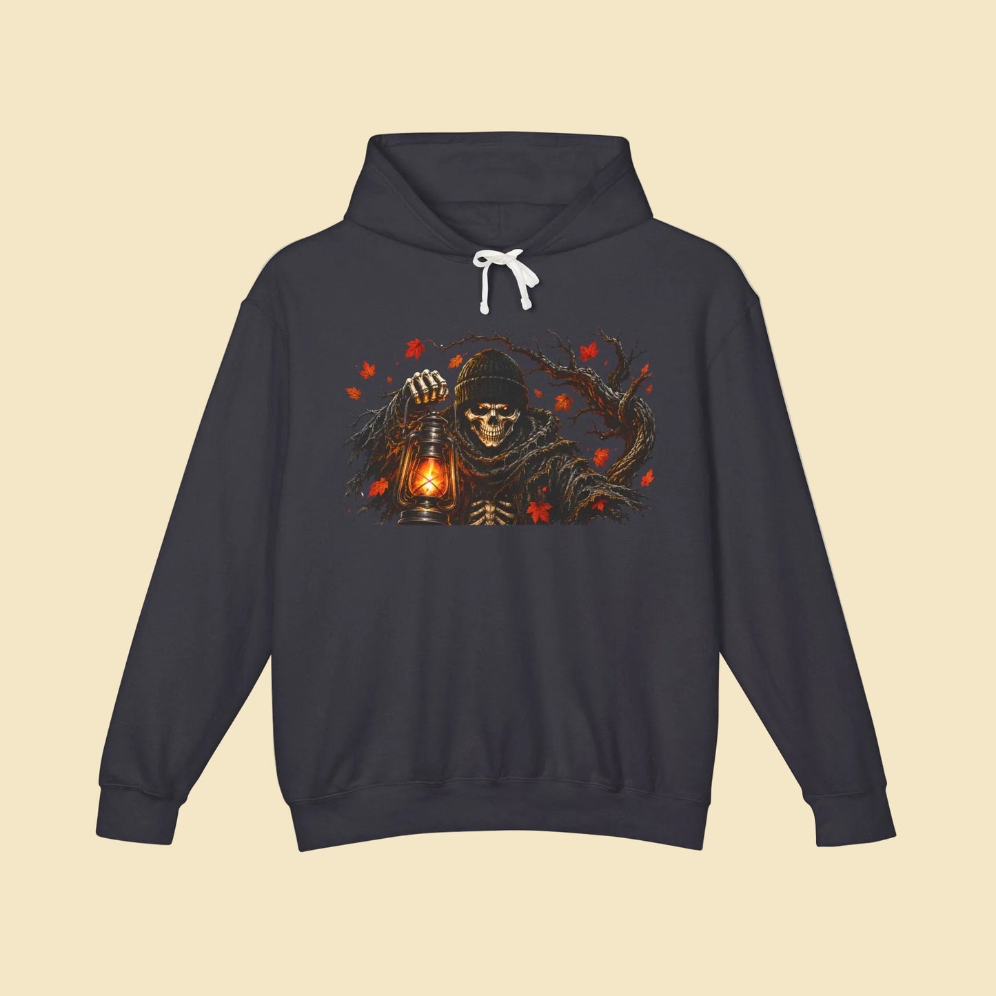 Skeleton Lantern Hoodie, Gothic Halloween Sweatshirt, Dark Fantasy Skeleton Cat Hoodie, Fall Graphic Hoodie