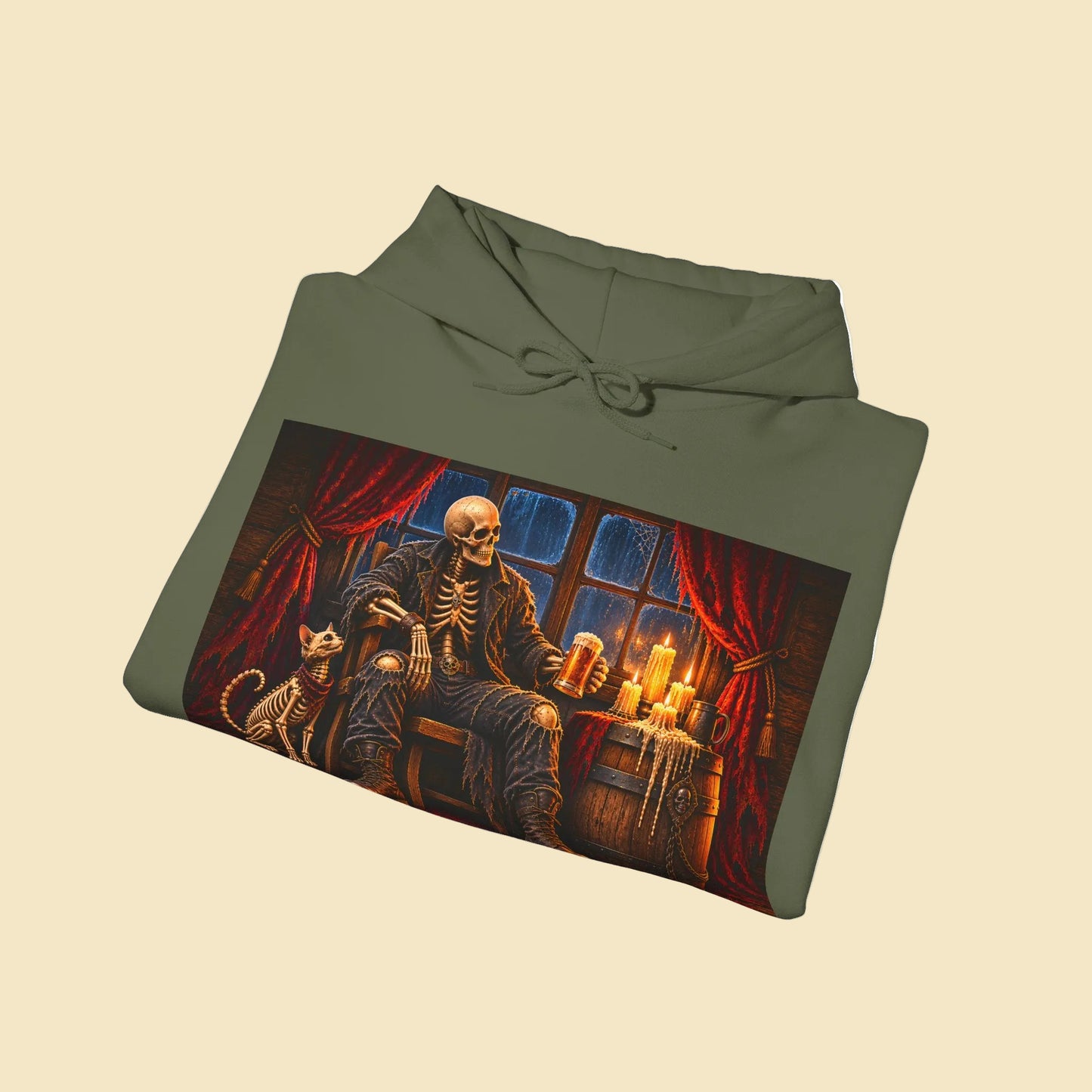 Skeleton Pirate Hoodie – Dark Fantasy Tavern Graphic Sweatshirt, Gothic Skull Hoodie