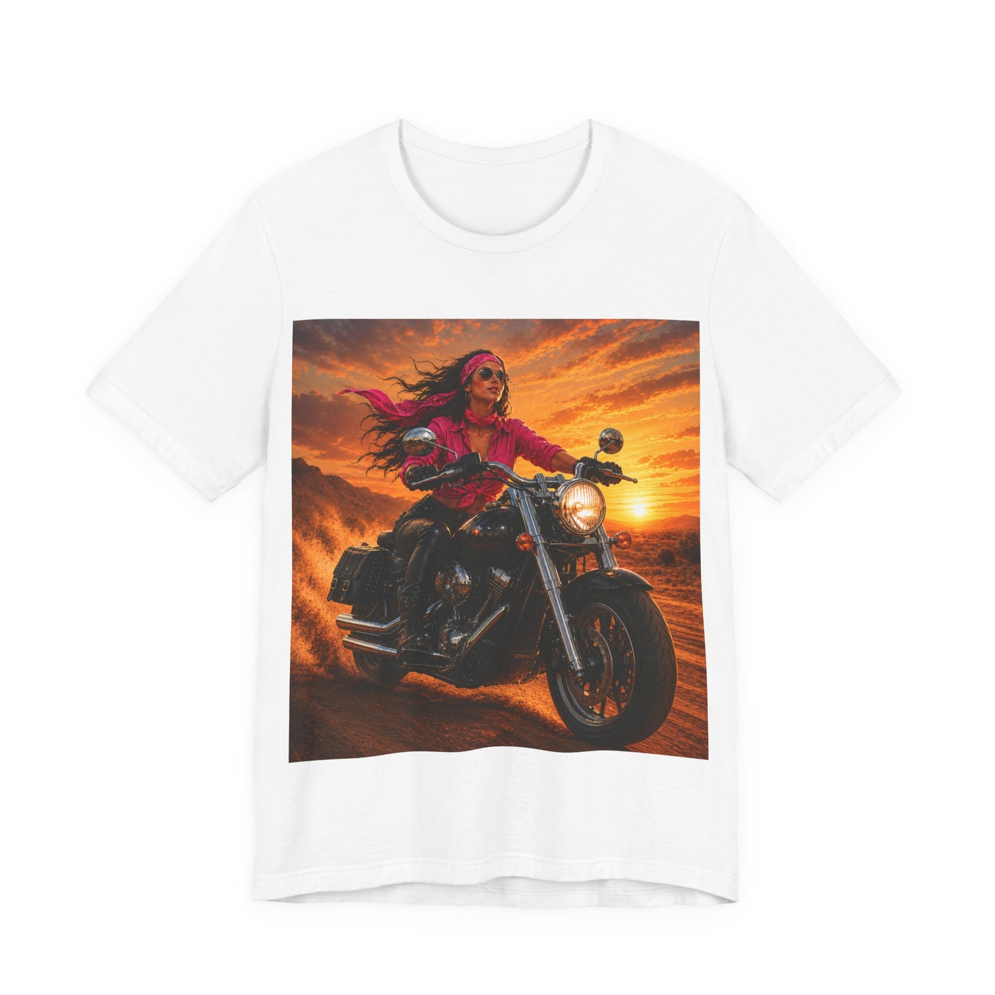 Sunset Freedom Motorcycle Shirt | Women Biker Tee | Pink Bandana Rider | Cruiser Motorcycle Graphic | Motorcycle Lover Gift