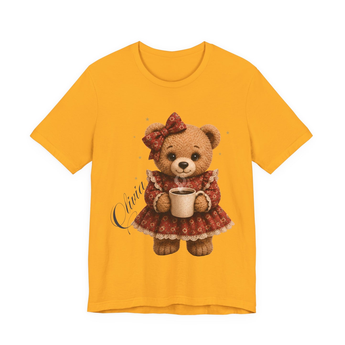 Personalized Teddy Bear Coffee Shirt with Custom Name, Cute Bear Gift, Floral Coffee Teddy Bear T-Shirt