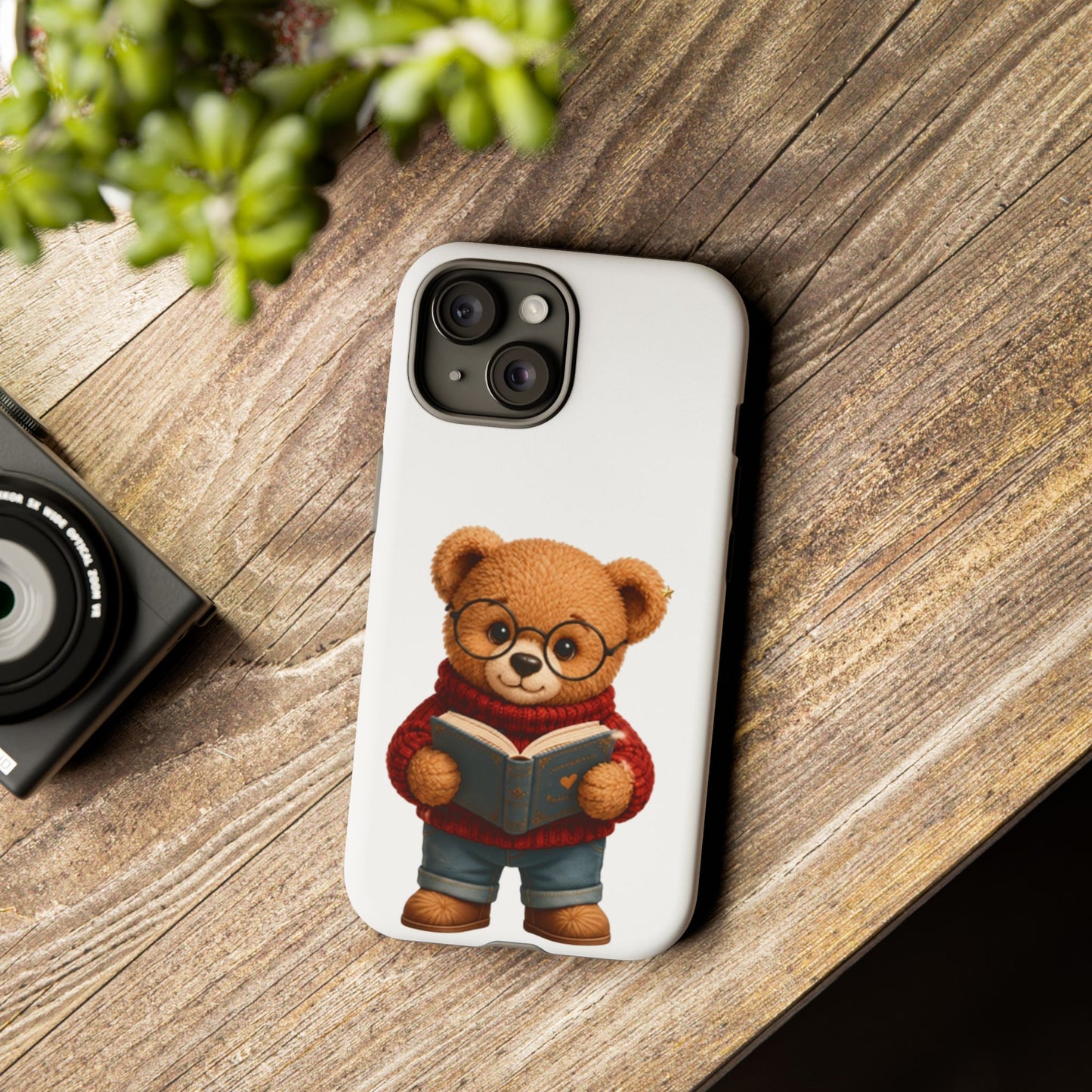 Personalized Teddy Bear Phone Case | Cute Book Lover iPhone & Samsung Case | Custom Name Floral