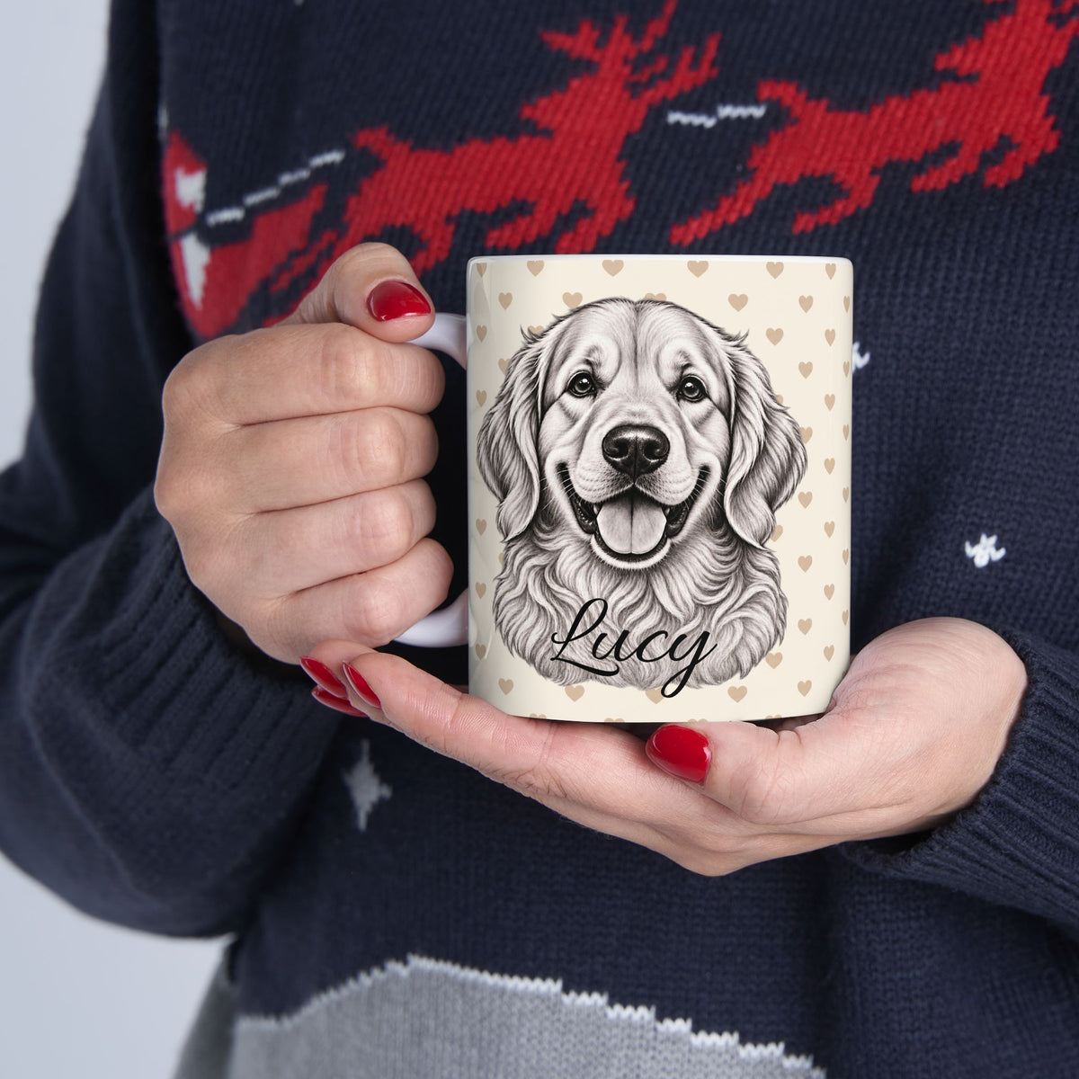Personalized Golden Retriever Mug, Custom Dog Name Coffee Cup, Golden Retriever Lover Gift, Dog Portrait Mug