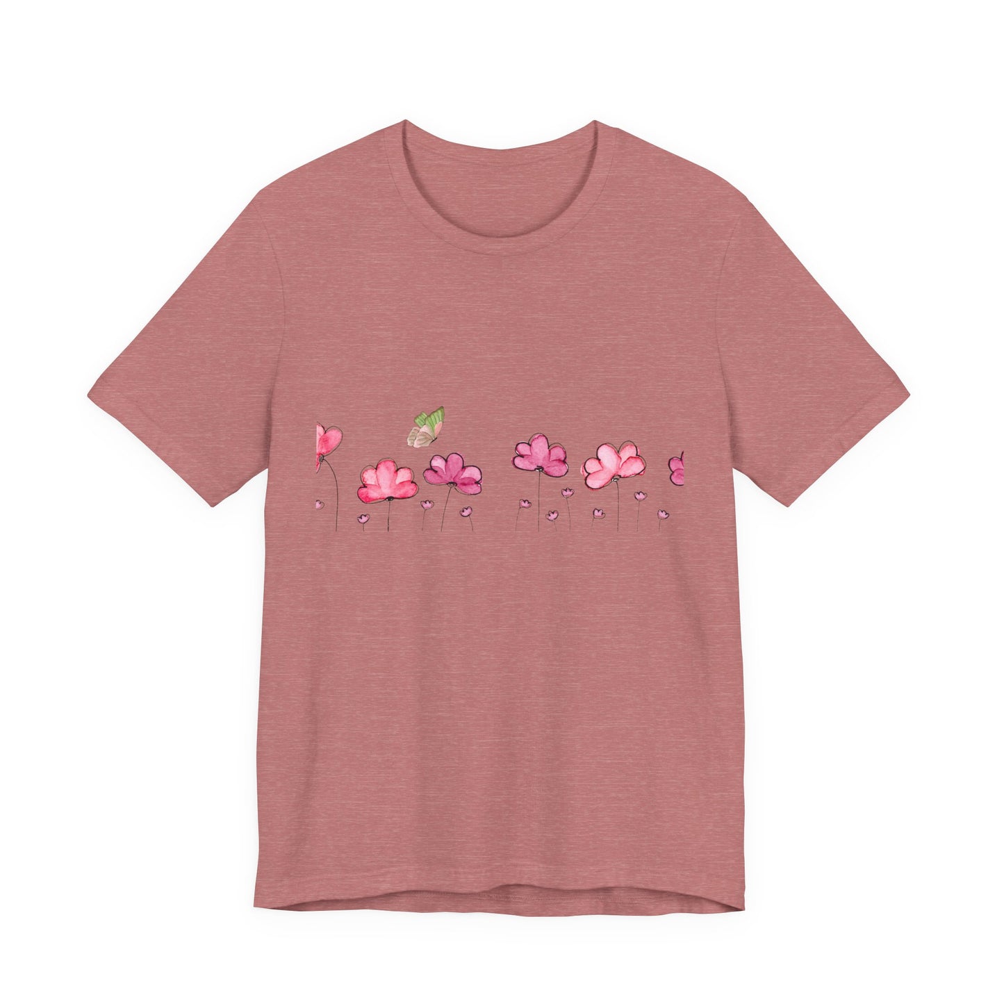 Floral butterfly T-shirt, botanical flower T-shirt, gift for nature lovers, spring T-shirt for women