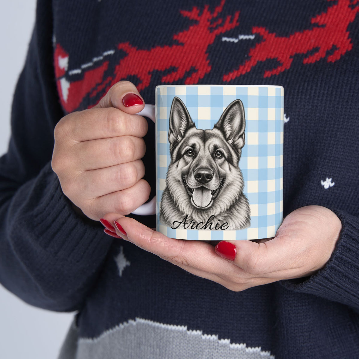 Personalized German Shepherd Mug, Custom Dog Name Coffee Cup, German Shepherd Lover Gift, Dog Portrait Mug