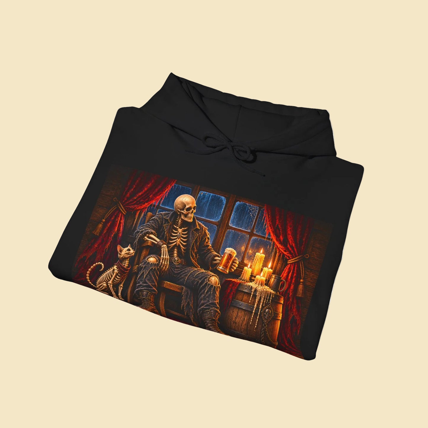 Skeleton Pirate Hoodie – Dark Fantasy Tavern Graphic Sweatshirt, Gothic Skull Hoodie