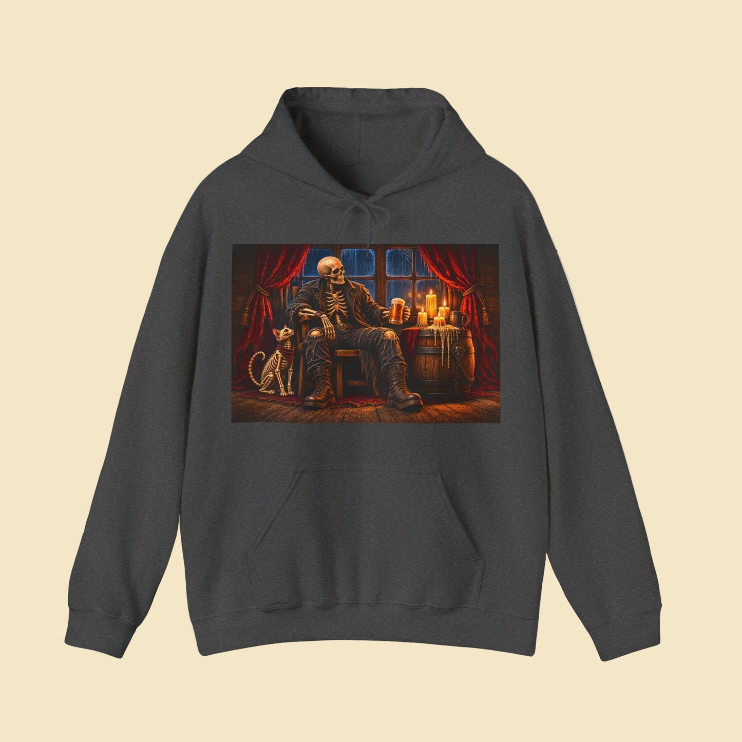 Skeleton Pirate Hoodie – Dark Fantasy Tavern Graphic Sweatshirt, Gothic Skull Hoodie