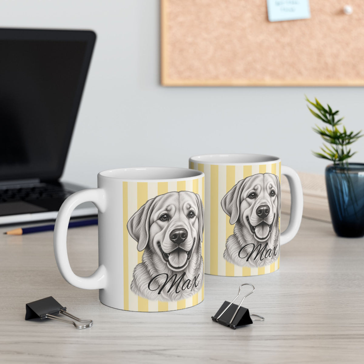 Personalized Labrador Retriever Mug, Custom Dog Name Coffee Cup, Black-and-White Dog Portrait Gift