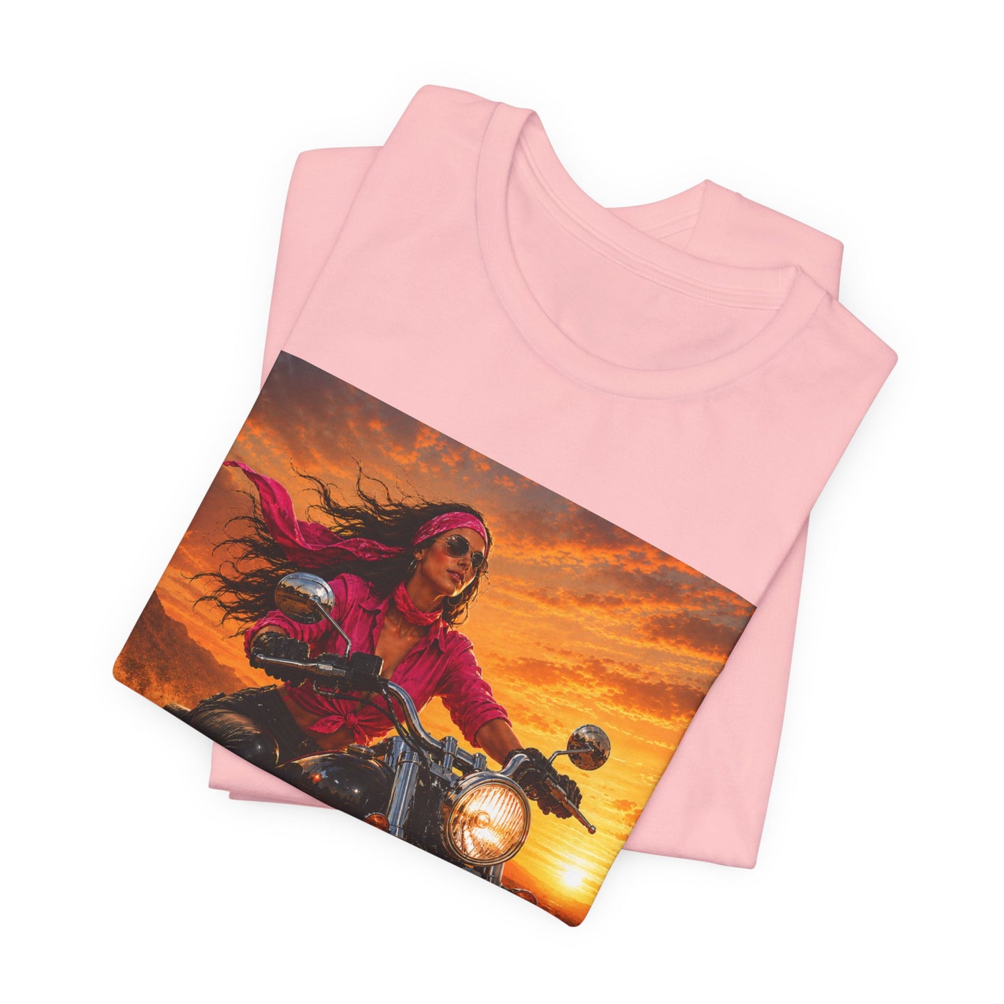 Sunset Freedom Motorcycle Shirt | Women Biker Tee | Pink Bandana Rider | Cruiser Motorcycle Graphic | Motorcycle Lover Gift