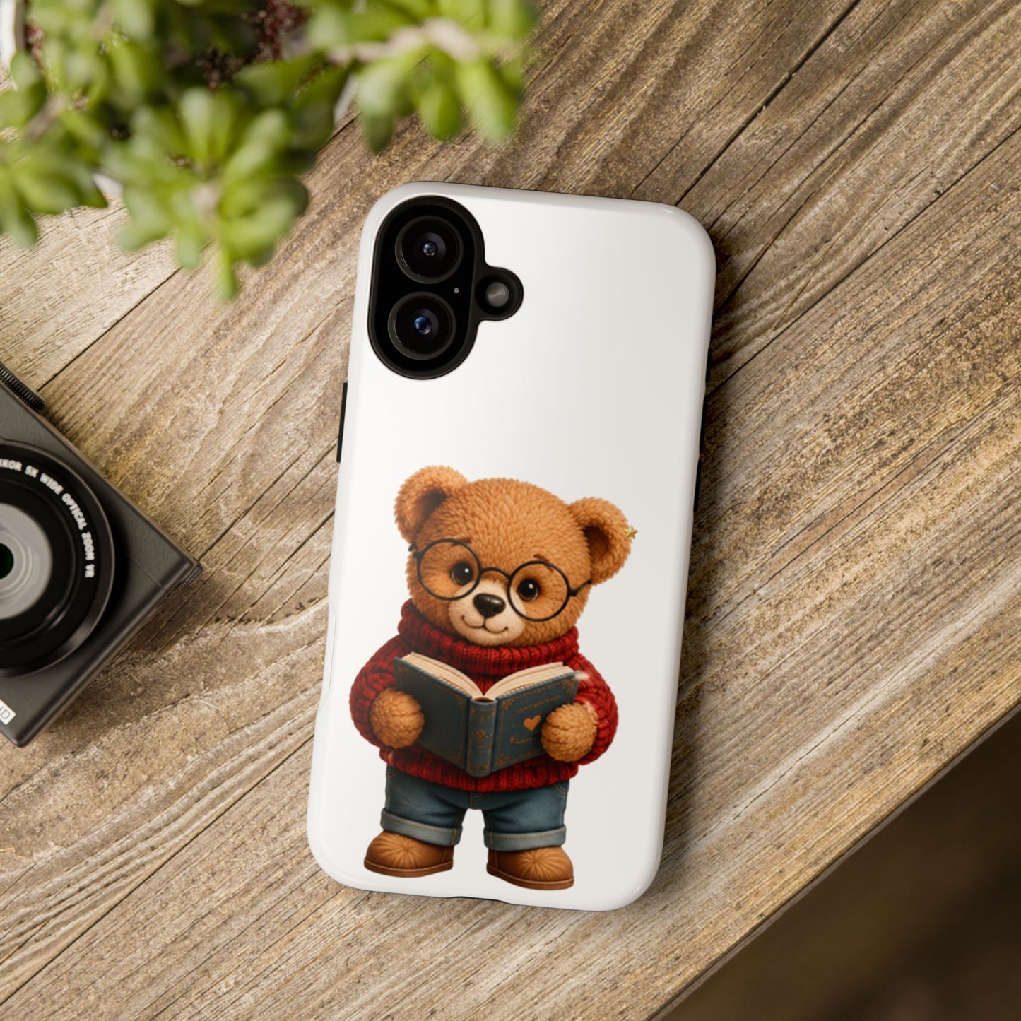 Personalized Teddy Bear Phone Case | Cute Book Lover iPhone & Samsung Case | Custom Name Floral