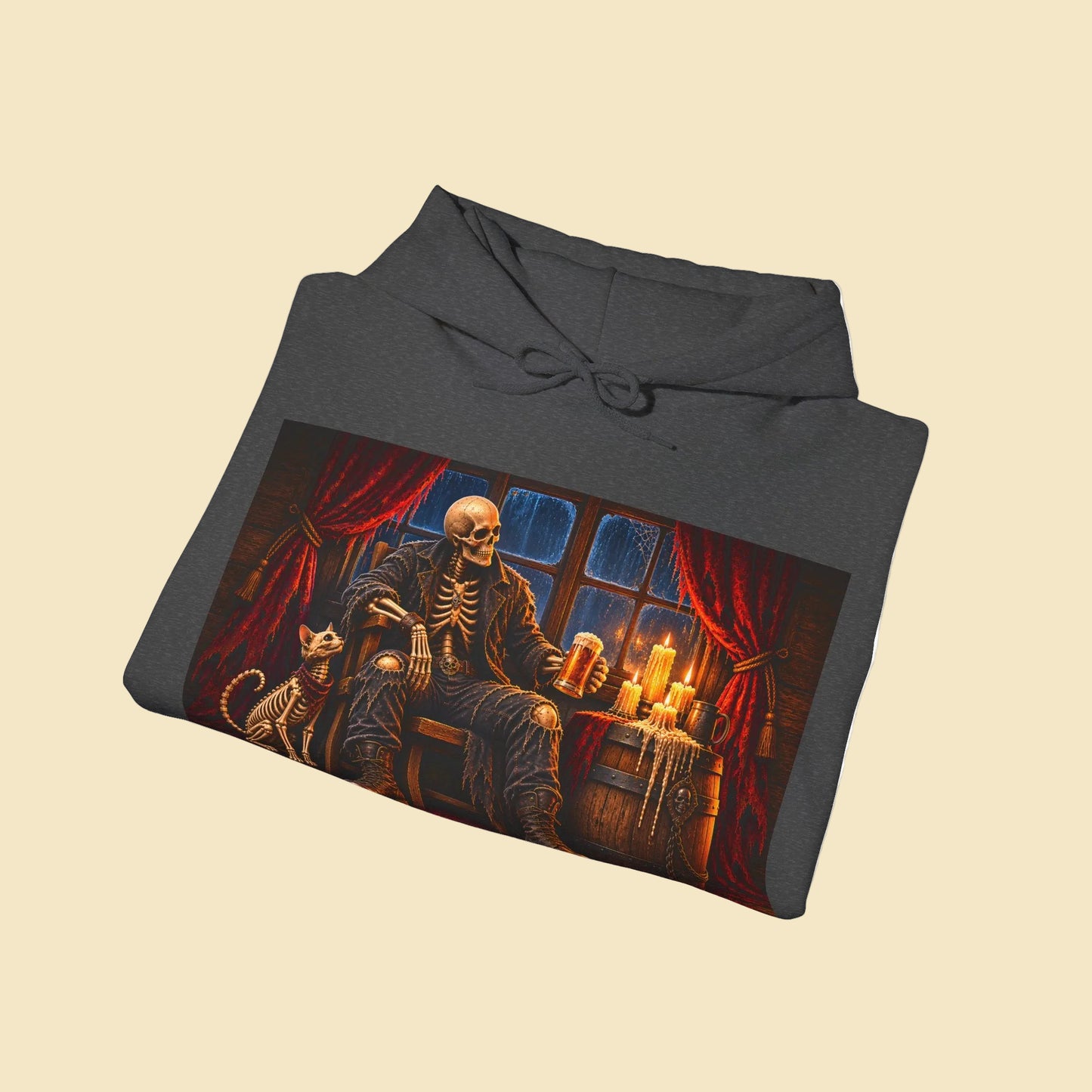 Skeleton Pirate Hoodie – Dark Fantasy Tavern Graphic Sweatshirt, Gothic Skull Hoodie
