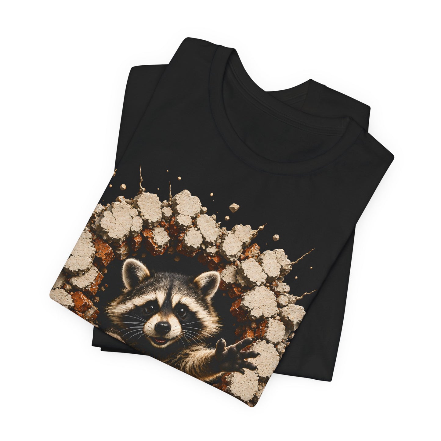Cute Raccoon Breaking Wall T-Shirt | 3D Animal Graphic Tee