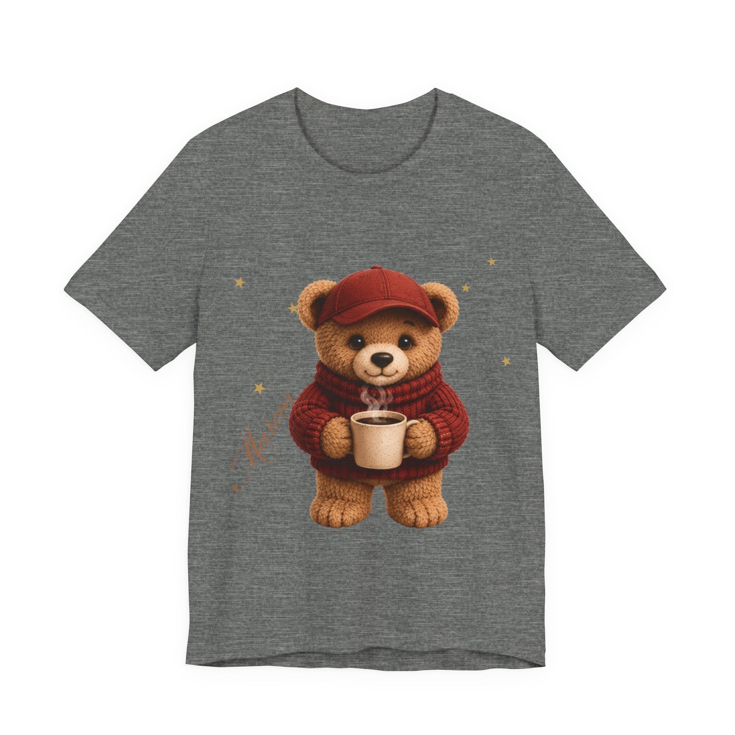 Personalized Teddy Bear Coffee Shirt with Custom Name, Cute Bear Gift, Teddy Bear in Cap T-Shirt