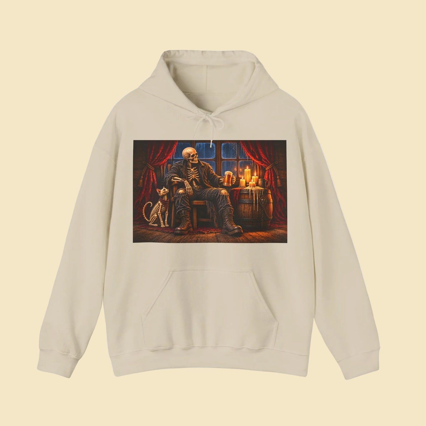Skeleton Pirate Hoodie – Dark Fantasy Tavern Graphic Sweatshirt, Gothic Skull Hoodie