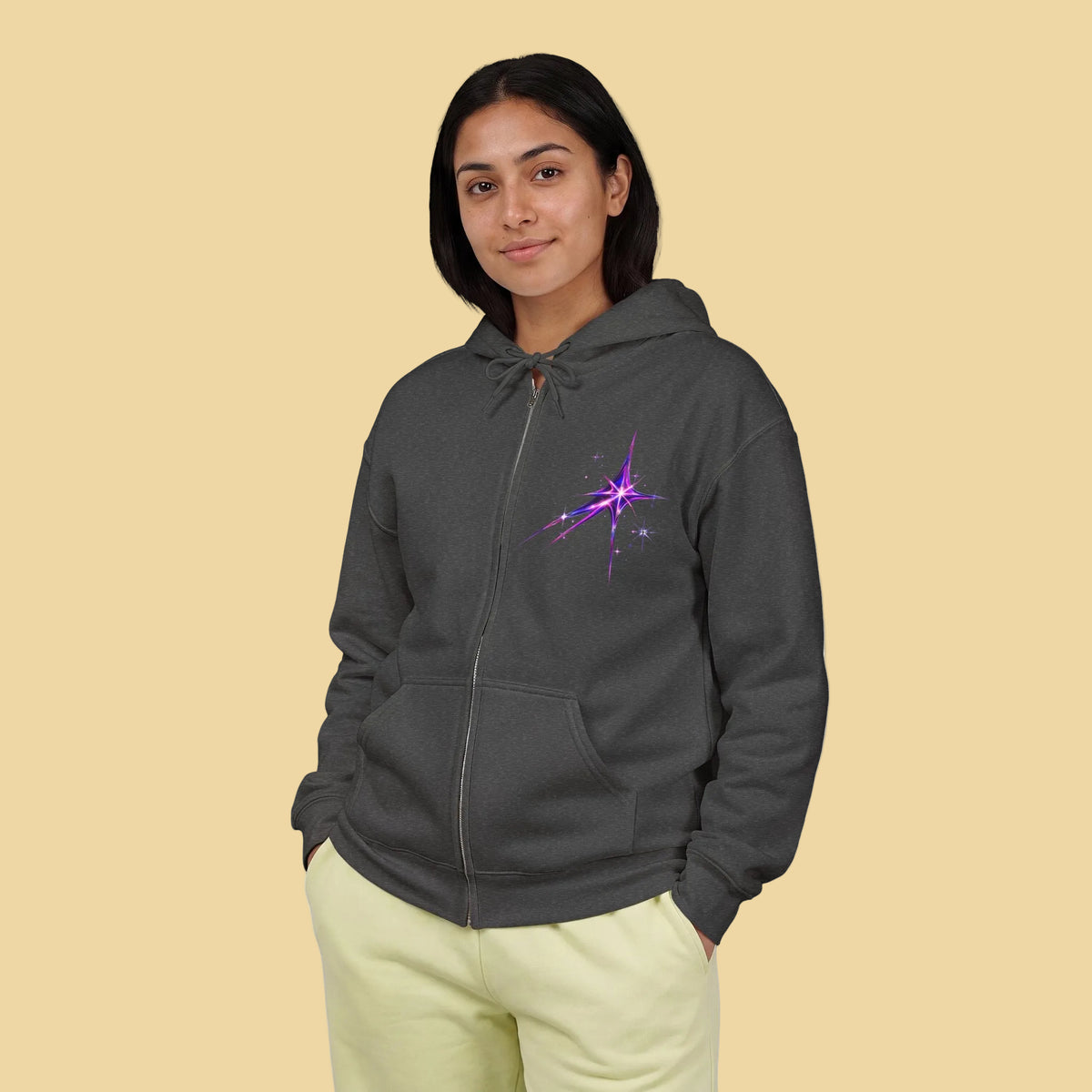 Neon Silhouette Zip-Up Hoodie | Women's Urban Streetwear Graphic Sweatshirt
