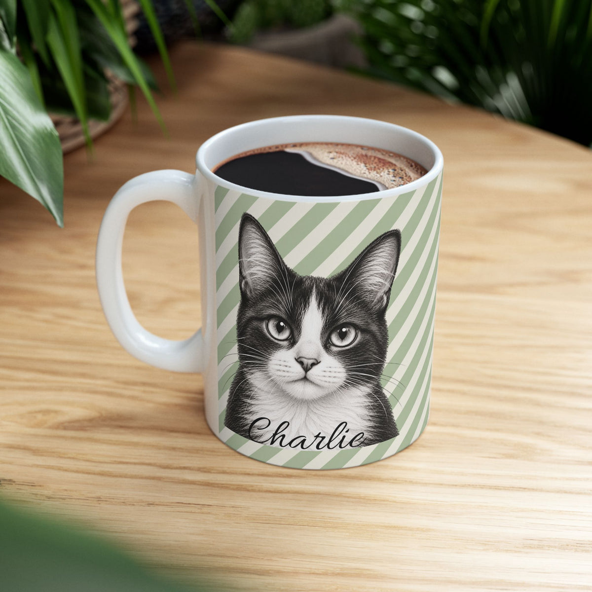 Personalized Tuxedo Cat Mug, Custom Cat Name Coffee Cup, Tuxedo Cat Lover Gift, Personalized Cat Mug