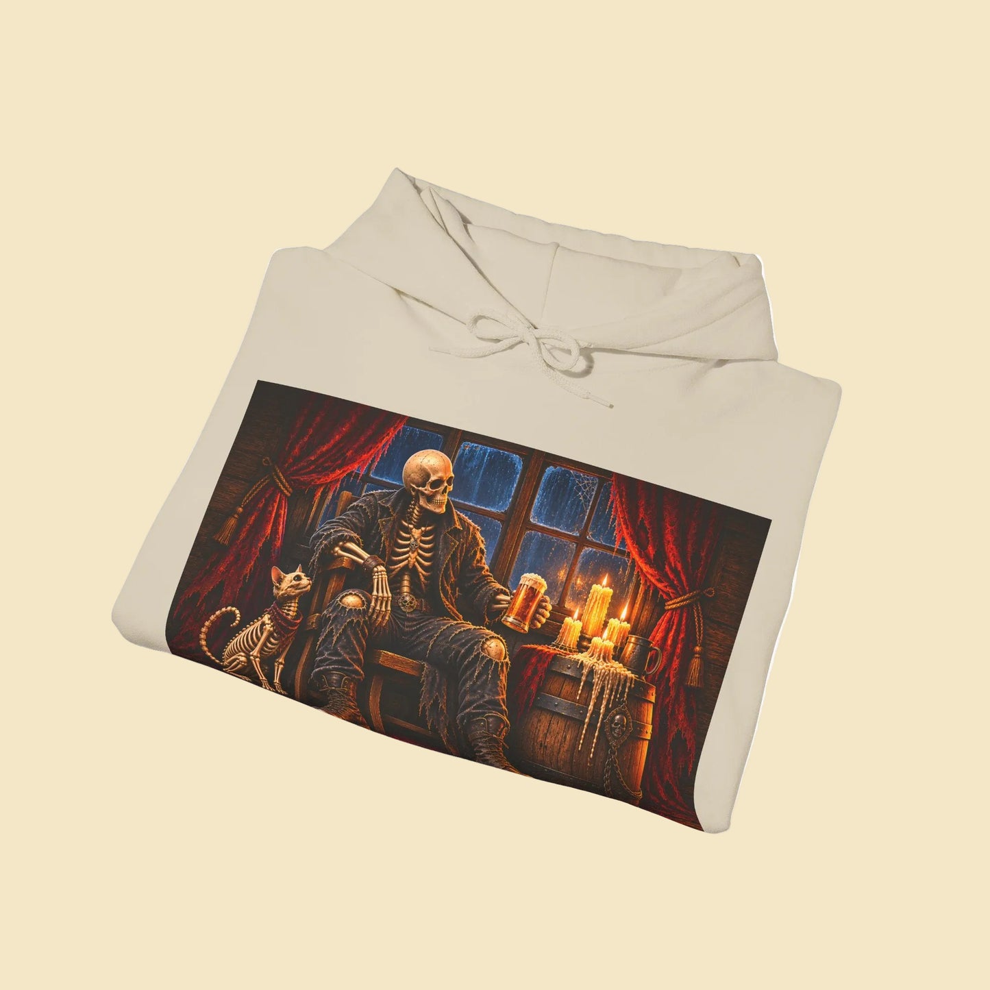 Skeleton Pirate Hoodie – Dark Fantasy Tavern Graphic Sweatshirt, Gothic Skull Hoodie