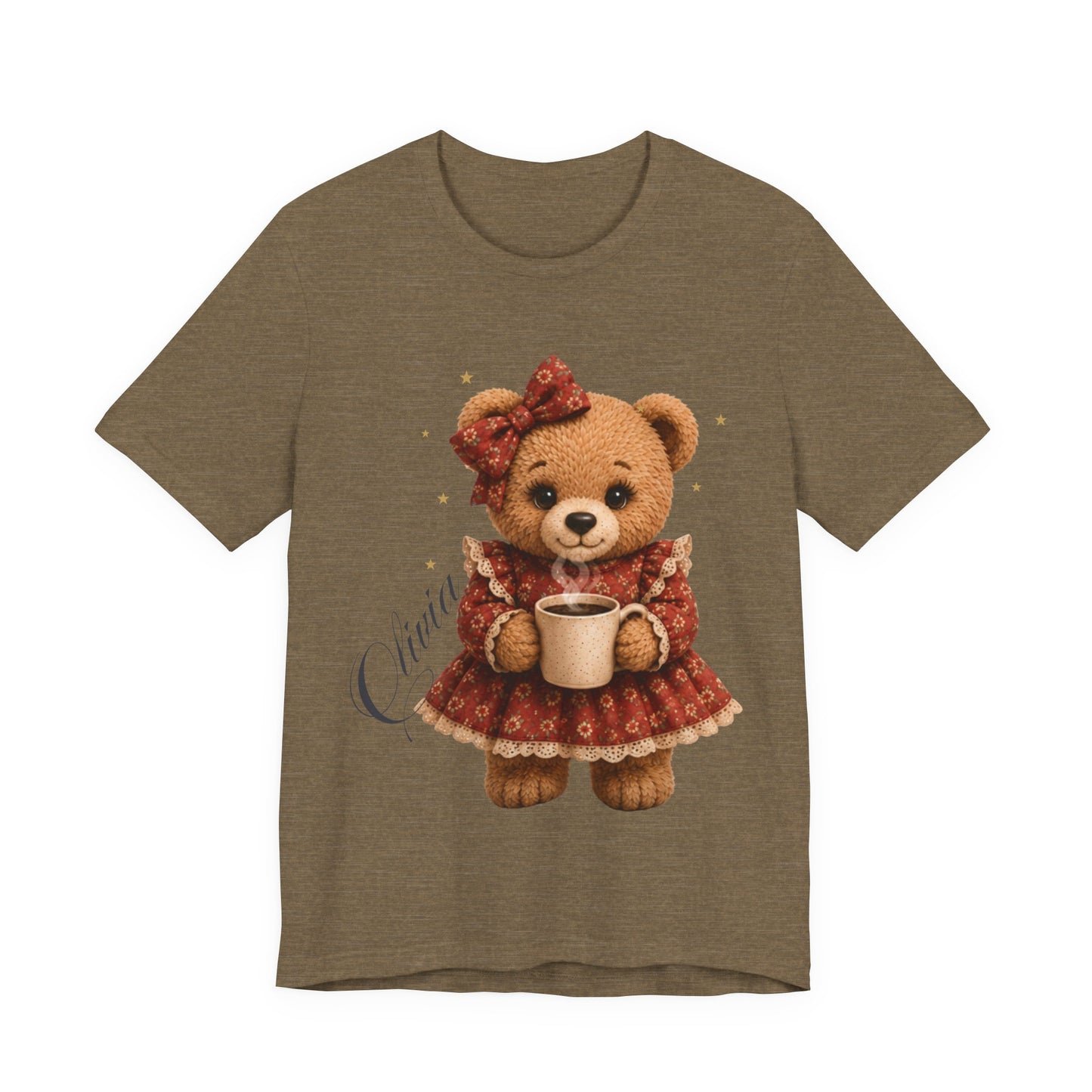 Personalized Teddy Bear Coffee Shirt with Custom Name, Cute Bear Gift, Floral Coffee Teddy Bear T-Shirt