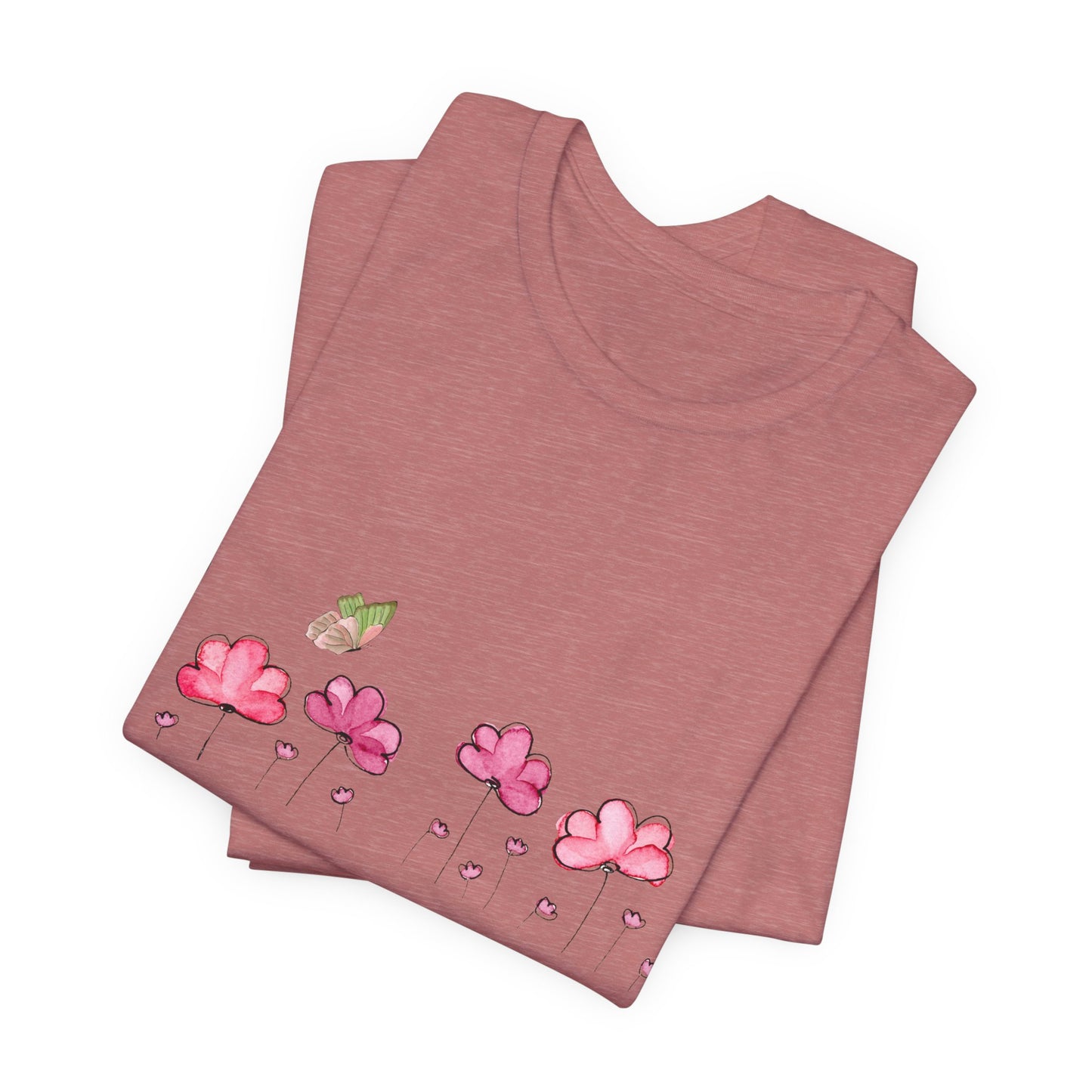 Floral butterfly T-shirt, botanical flower T-shirt, gift for nature lovers, spring T-shirt for women