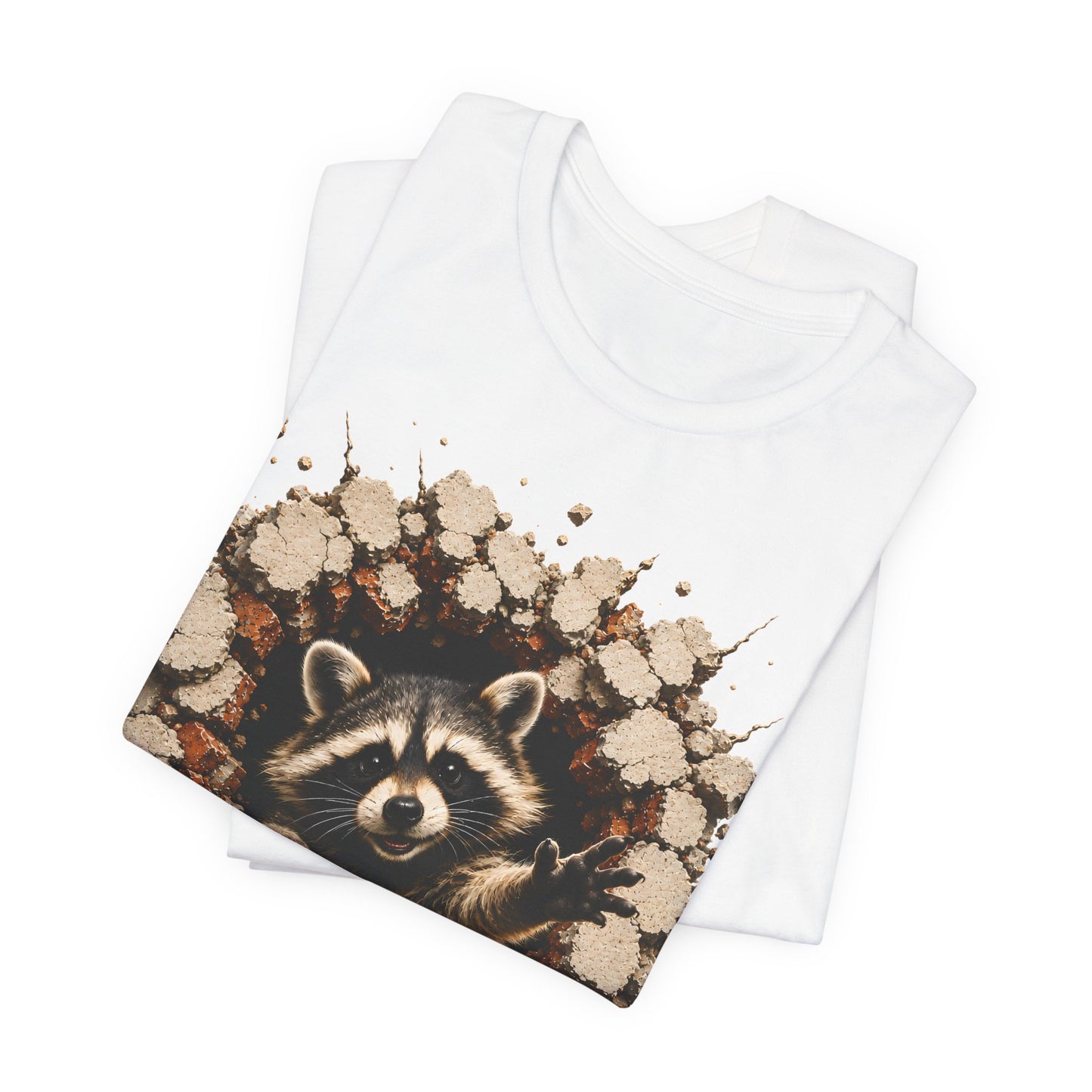 Cute Raccoon Breaking Wall T-Shirt | 3D Animal Graphic Tee