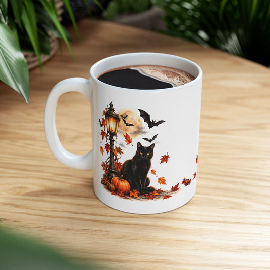 Halloween Black Cat Mug, Spooky Ghost Coffee Cup, Pumpkin & Bat Mug, Gothic Halloween Gift
