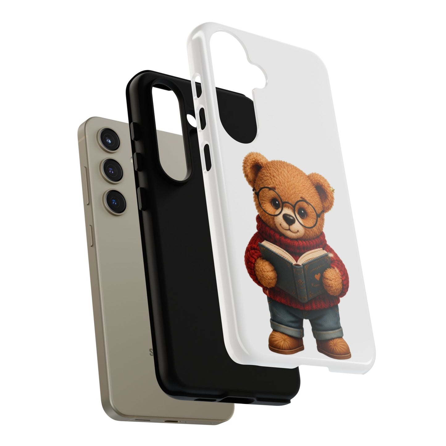 Personalized Teddy Bear Phone Case | Cute Book Lover iPhone & Samsung Case | Custom Name Floral